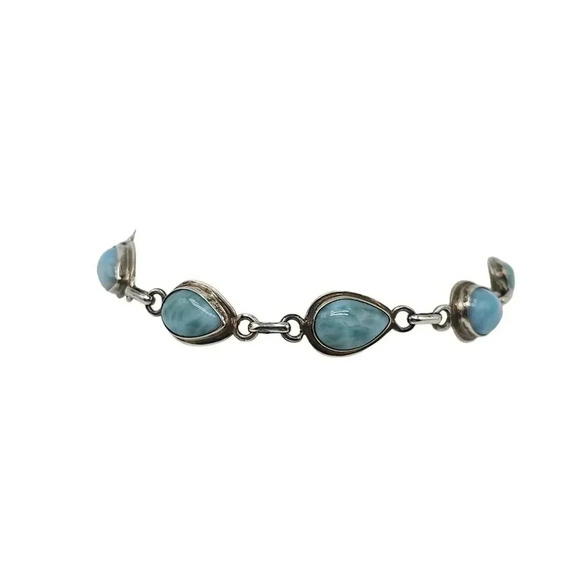Sterling Silver Blue Larimar Tear Drop Chain Bracelet 7.5 in 10.62g - Picture 1 of 6